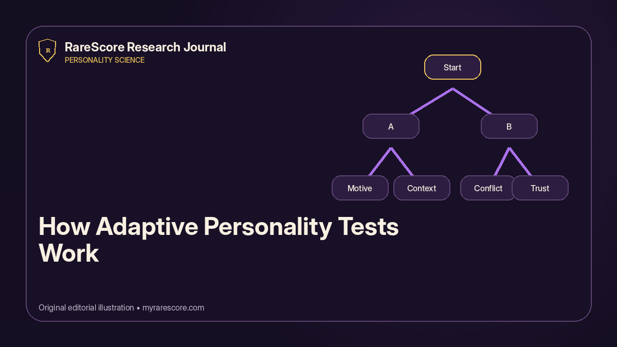 A decision tree that selects different personality questions based on earlier responses and unresolved explanations.