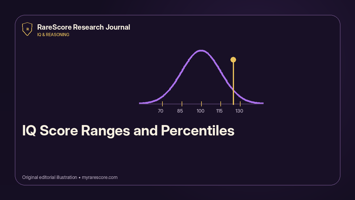 A labeled IQ percentile chart with a normal distribution and cautions about scale, norms, and confidence intervals.