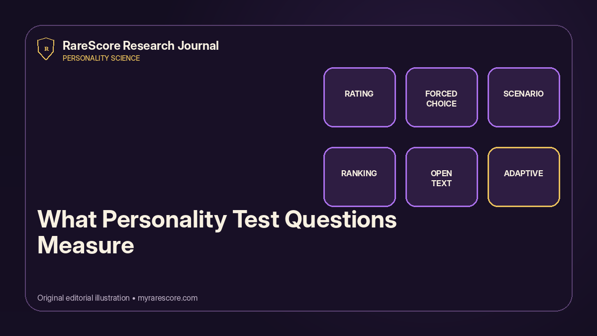 Six personality question formats connected to the different evidence each can provide and the biases each introduces.
