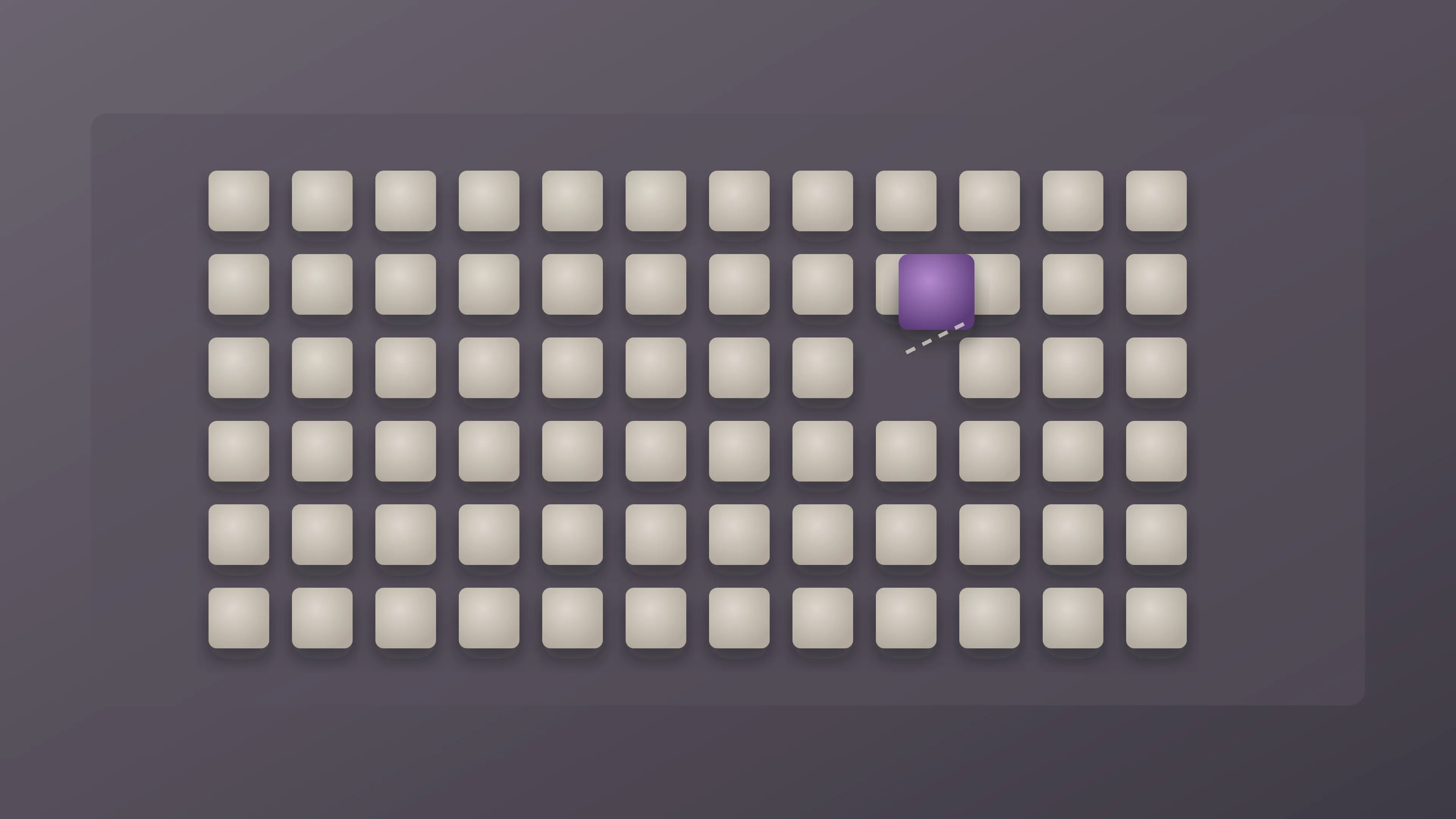 A bank of pale tiles with one highlighted tile lifted out of the grid.