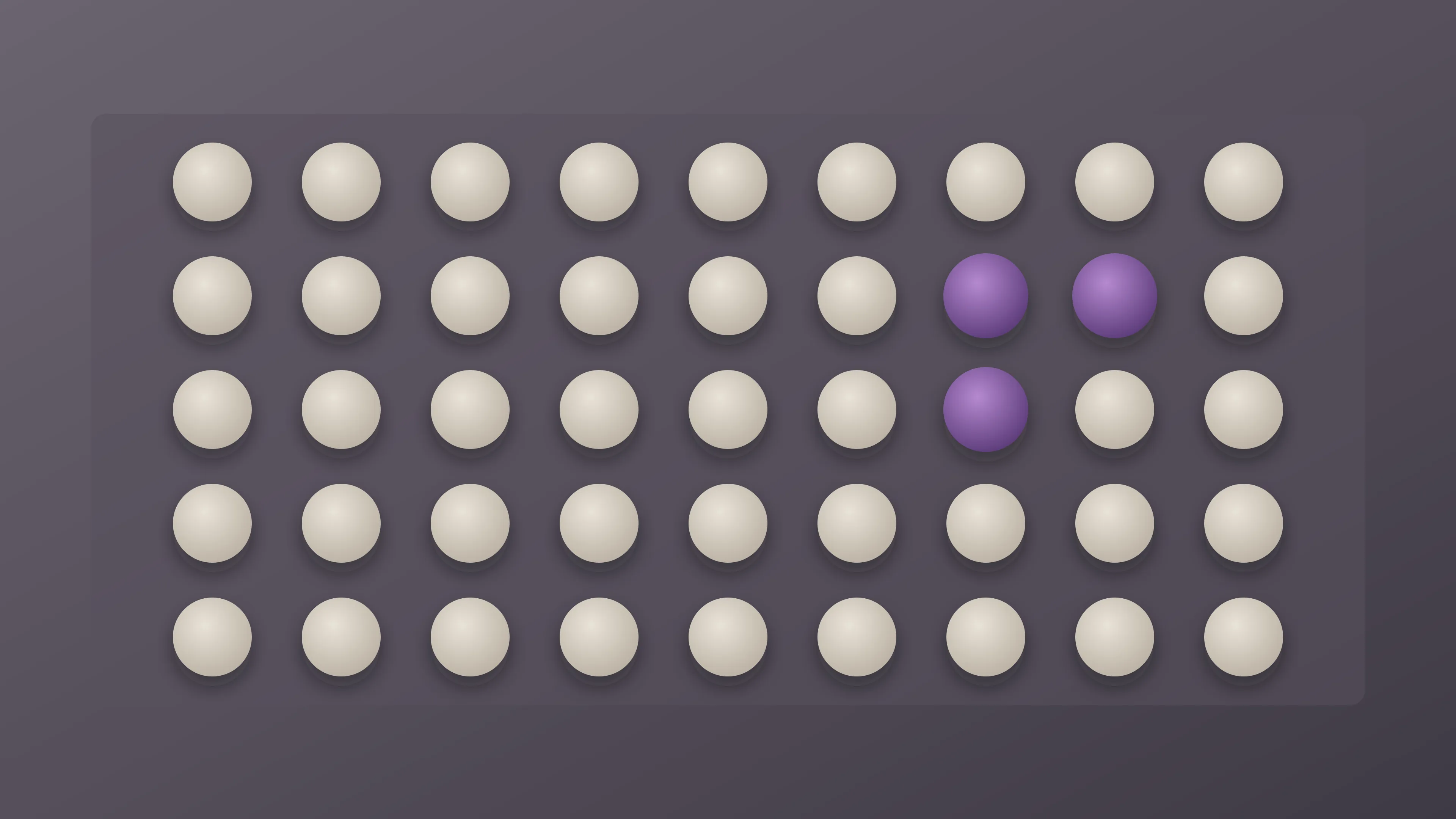 A grid of pale stone discs with a small cluster of three amethyst discs.