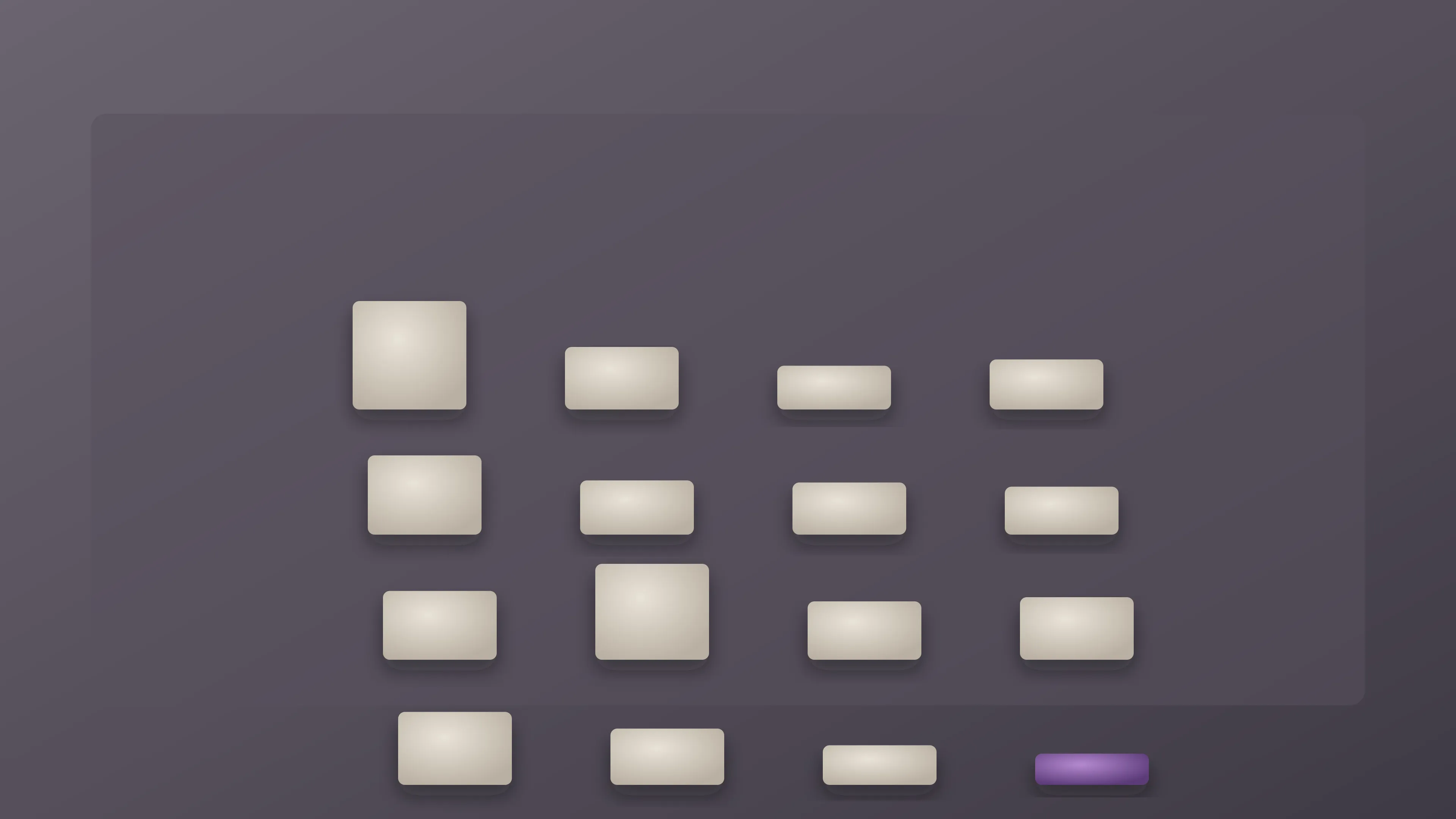 Sixteen pale blocks of different sizes in a four-by-four grid, with the smallest one highlighted in amethyst.